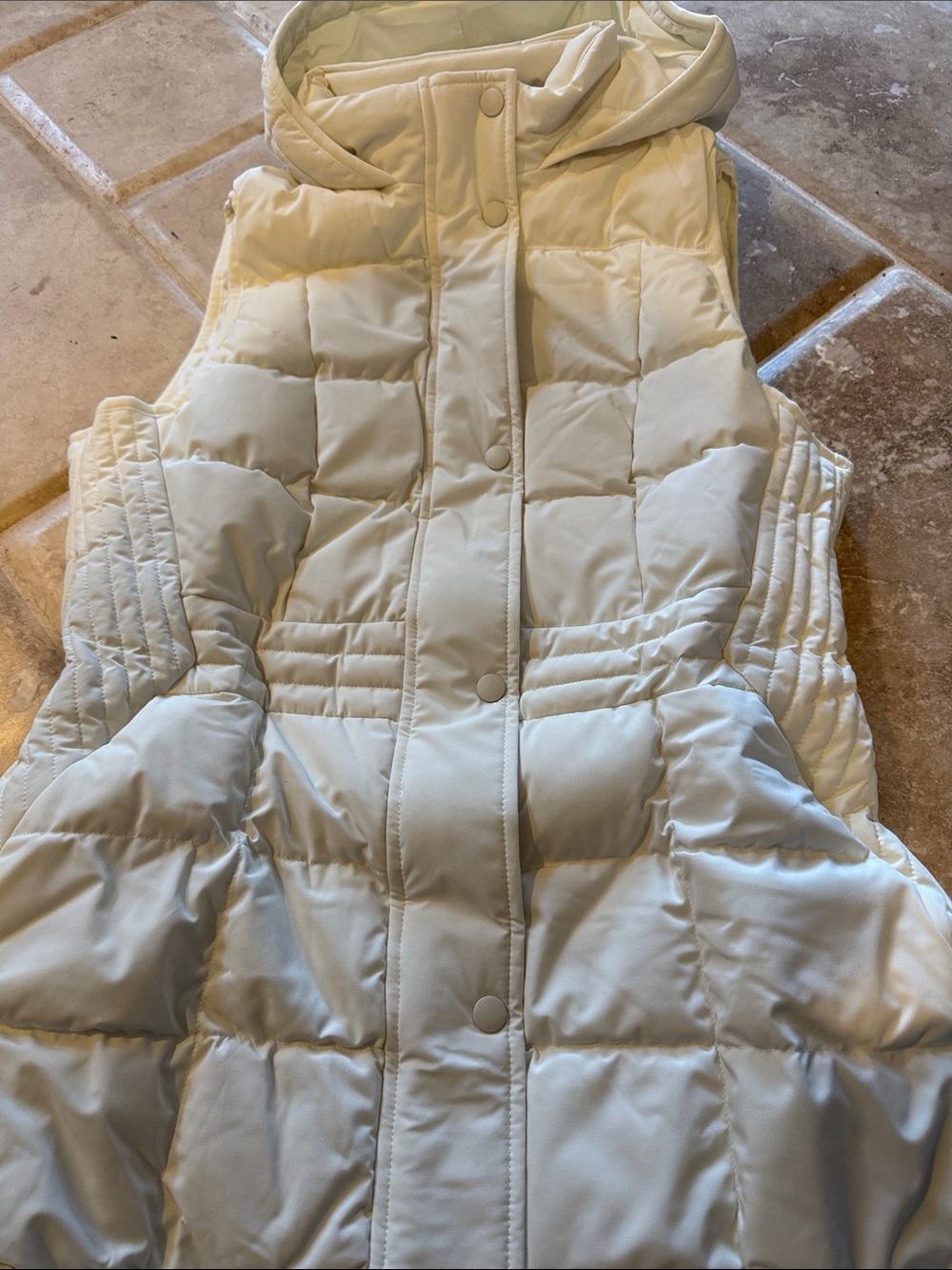 Lands' End Cream Quilted Hooded Puffer Vest